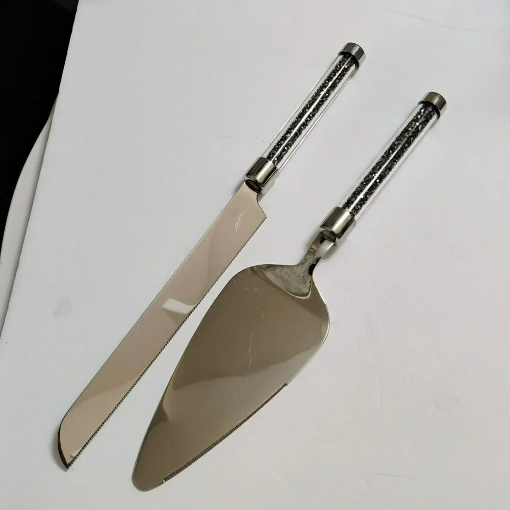 Oleg Cassini Crystal Hematite Cake Knife & Server Set, Wedding Anniversary